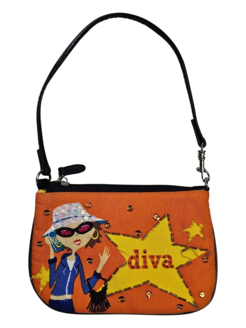 Y2K "diva" whimsical graphic canvas beaded purse